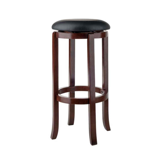 Transitional Walcott Cushion Swivel Seat Bar Stool, Black and Walnut