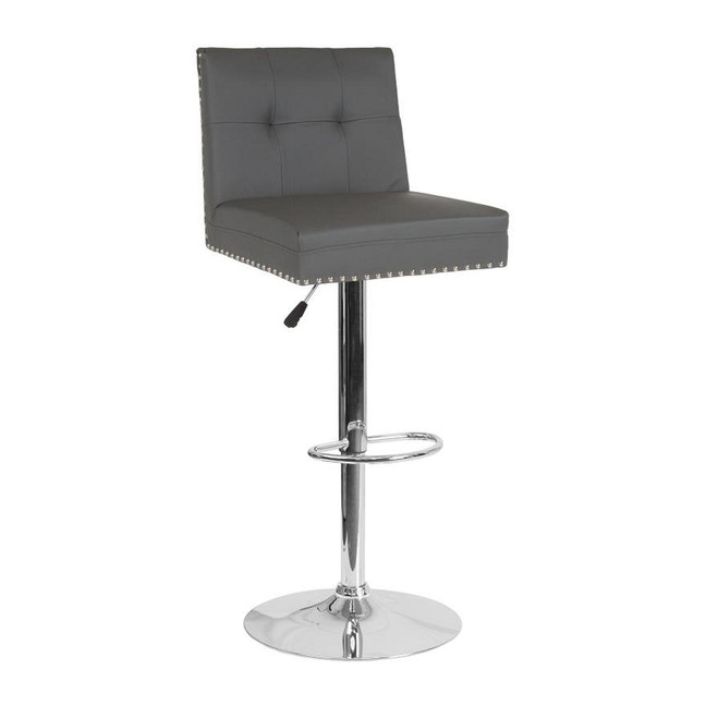 Ravello Contemporary Adjustable Height Swivel Barstool with Accent Nail Trim