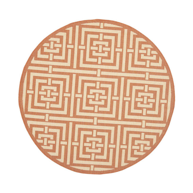 Courtyard Terracotta and Cream 5'3" x 5'3" Round Outdoor Area Rug