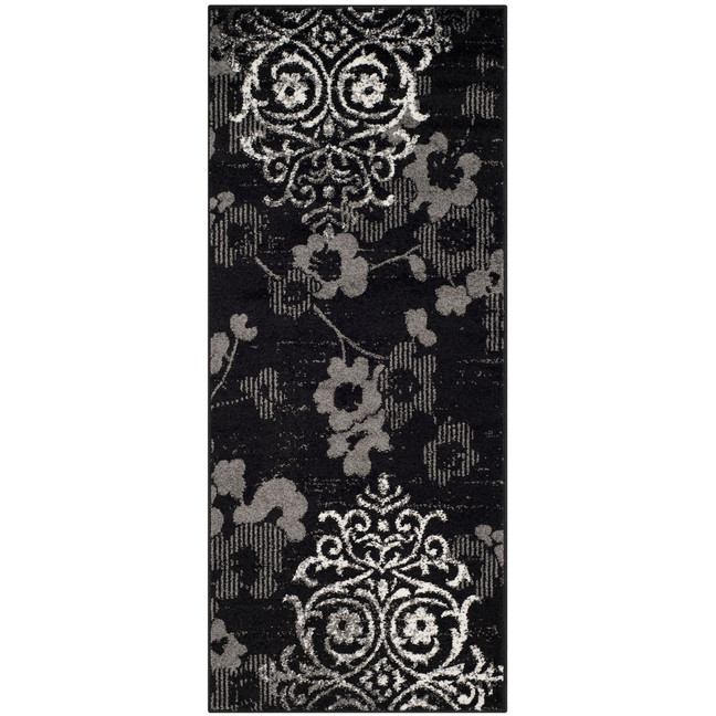 Adirondack Black and Silver 2'6" x 6' Runner Area Rug