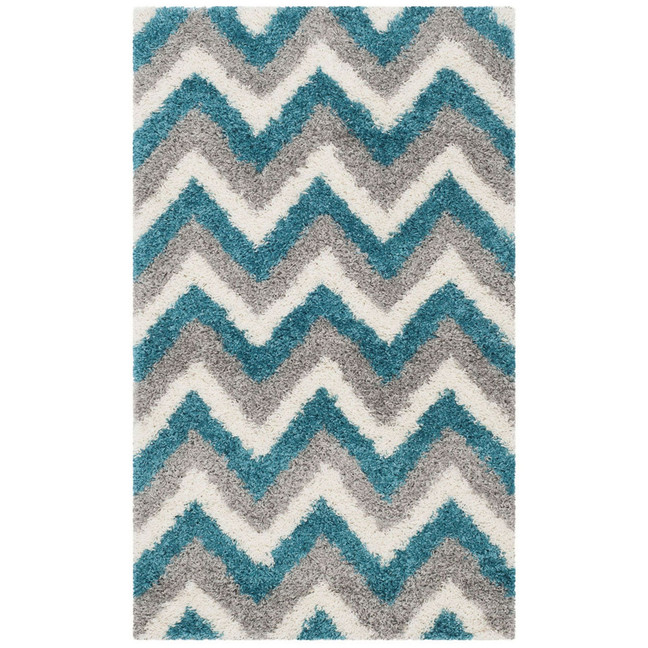 Shag Kids Ivory and Blue 3' x 5' Area Rug