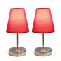 Simple Designs Sand Nickel Mini Basic Table Lamp with Fabric Shade 2 Pack Set