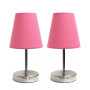Simple Designs Sand Nickel Mini Basic Table Lamp with Fabric Shade 2 Pack Set