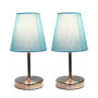 Simple Designs Sand Nickel Mini Basic Table Lamp with Fabric Shade 2 Pack Set