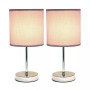 Simple Designs Chrome Mini Basic Table Lamp with Fabric Shade 2 Pack Set