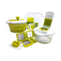 10-in-1 Multi-Use Salad Spinning Slicer, Dicer and Chopper with Interchangeable Blades and Storage Lids
