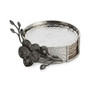 Set of 6 Black Orchid Coasters with Caddy