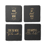4 X 4" Life Happens-wine Helps Slate Coasters Square Set, 4 Piece