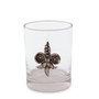 Hand-Blown Double Old Fashion Glass "Fleur De Lis" with Solid Pewter Accent