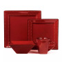 16 Piece Square Beaded Stoneware Dinnerware set, Service for 4