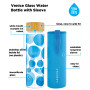 Venice Glass Water Bottle with Bamboo Lid and Protective Sleeve, 22.6 fl oz Capacity