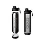 Single wall open-ended water bottle with black silicone band and neoprene insulating sleeve