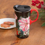 Ceramic Travel Cup, 17 OZ. ,w/box, Lush Christmas Florals