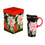 Ceramic Travel Cup, 17 OZ. ,w/box, Lush Christmas Florals