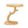 10.5"L White Marble Gold Edged Cake Stand With Branch Base