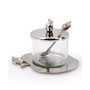 Nickel and Glass Honey Dish with Apple Shaped Tray