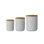 Set of 3 White Stoneware Canisters with Bamboo Lids