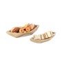 Wood Carved Boat Shaped Bowl Basket Rustic Display Tray, Set of 2