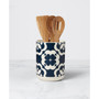 Elegant Geo Utensil Crock with Wood Utensils Set