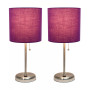 Stick Lamp with USB Charging Port and Fabric Shade 2 Pack Set