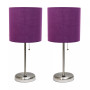 Stick Lamp with USB Charging Port and Fabric Shade 2 Pack Set