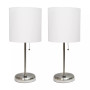 Stick Lamp with USB Charging Port and Fabric Shade 2 Pack Set