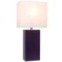 Elegant Designs Modern Leather Table Lamp with White Fabric Shade
