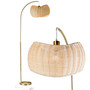 Wave Pendant LED Unique Arc Floor Lamp with Rattan-Style Wicker Shade