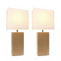Elegant Designs 2 Pack Modern Leather Table Lamps with White Fabric Shades