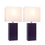 Elegant Designs 2 Pack Modern Leather Table Lamps with White Fabric Shades
