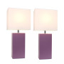 Elegant Designs 2 Pack Modern Leather Table Lamps with White Fabric Shades