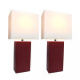 Elegant Designs 2 Pack Modern Leather Table Lamps with White Fabric Shades