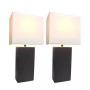 Elegant Designs 2 Pack Modern Leather Table Lamps with White Fabric Shades