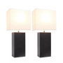 Elegant Designs 2 Pack Modern Leather Table Lamps with White Fabric Shades