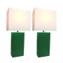 Elegant Designs 2 Pack Modern Leather Table Lamps with White Fabric Shades