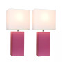 Elegant Designs 2 Pack Modern Leather Table Lamps with White Fabric Shades