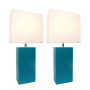 Elegant Designs 2 Pack Modern Leather Table Lamps with White Fabric Shades