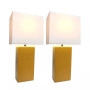 Elegant Designs 2 Pack Modern Leather Table Lamps with White Fabric Shades