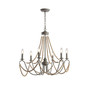 Rustica 6-Light 27" Adjustable Greige, Wood Bead Led Chandelier