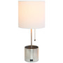 Hammered Metal Organizer Table Lamp with USB Charging Port and Fabric Shade