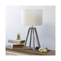 Interlocked Triangular Wood Table Lamp with Fabric Shade