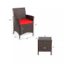 3PCS Patio Rattan Furniture Set Cushioned Sofa Glass Tabletop Deck
