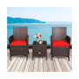 3PCS Patio Rattan Furniture Set Cushioned Sofa Glass Tabletop Deck
