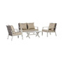 Outdoor 4pcs Patio Furniture Set, 2 Plastic Rattan Chairs, 1 PE Wicker Loveseat Sofa, 1 Center Coffee Table, Soft Cushions for Backyard, Garden, Grey