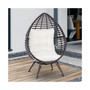Egg Chair w/ Soft Cushion, Teardrop Cuddle Seat, Outdoor / Indoor, PE Plastic Rattan Furniture, Adjustable Height, Brown