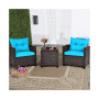 3PCS Patio Rattan Furniture Set Cushioned Sofa Coffee Table Garden