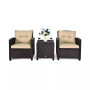 3PCS Patio Rattan Furniture Set Cushioned Sofa Coffee Table Garden