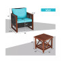 3PCS Patio Wicker Furniture Set Solid Wood Frame Cushion Sofa w/ Square Table Shelf