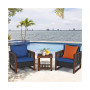 3PCS Patio Wicker Furniture Set Solid Wood Frame Cushion Sofa w/ Square Table Shelf