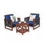 3PCS Patio Wicker Furniture Set Solid Wood Frame Cushion Sofa w/ Square Table Shelf
